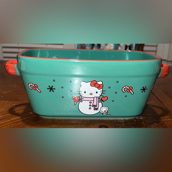 Hello Kitty Other - Sanrio Hello Kitty Christmas Green Snowman Ceramic Loaf Pan / Baking Dish